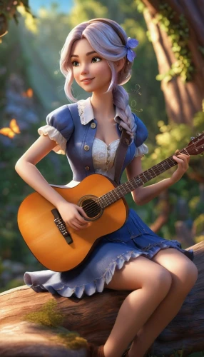 countrygirl,heidi country,country dress,guitar,serenade,dulcimer,folk music,rapunzel,playing the guitar,country song,musical background,music background,musician,pixie-bob,guitar player,ukulele,agnes,fairy tale character,wood daisy background,rockabella,Unique,3D,3D Character