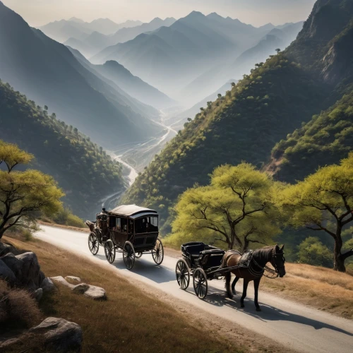 old wagon train,horse carriage,yunnan,horse-drawn carriage,xinjiang,ox cart,horse drawn carriage,horse and cart,mountain scene,horse-drawn,shaanxi province,horse drawn,mountainous landscape,mongolia eastern,rural landscape,mountain road,inner mongolian beauty,tibet,huangshan mountains,mountain village,Photography,General,Natural