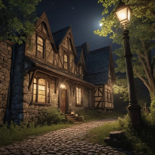 witch's house,witch house,country cottage,old home,new england style house,beautiful home,summer cottage,house in the forest,night scene,cottage,night image,at night,old house,ancient house,the threshold of the house,medieval street,the haunted house,dandelion hall,country house,wooden house,Photography,General,Realistic