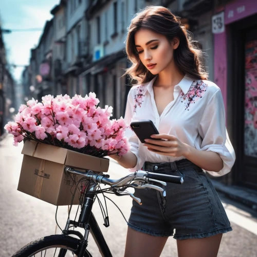 floral bike,flower delivery,beautiful girl with flowers,flower cart,holding flowers,woman bicycle,girl in flowers,flower shop,florist,flowers in basket,woman shopping,flower stand,with a bouquet of flowers,newspaper delivery,shopper,shopping icon,woman holding a smartphone,girl picking flowers,flower basket,floral greeting,Photography,Documentary Photography,Documentary Photography 15