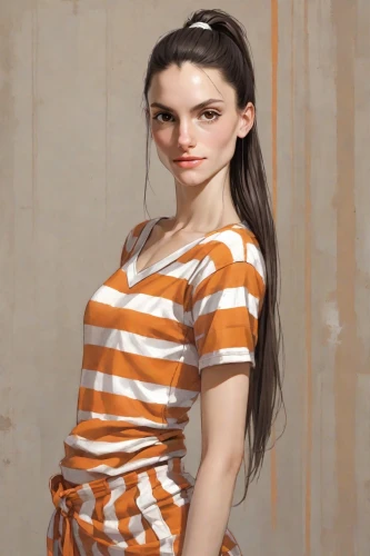 realdoll,art model,female model,striped background,orange,rockabella,3d model,female doll,horizontal stripes,cgi,girl in t-shirt,portrait background,anellini,ms,hd,lori,wooden mannequin,b3d,3d modeling,orange color,Digital Art,Comic