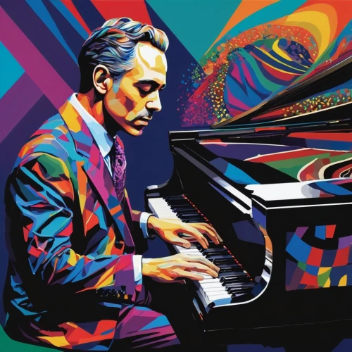 jazz pianist,piano player,pianist,play piano,wpap,the piano,concerto for piano,piano,jazz,roy lichtenstein,vector illustration,grand piano,vector art,vector graphic,frank sinatra,psychedelic art,chopin,player piano,musician,marsalis,Art,Artistic Painting,Artistic Painting 22