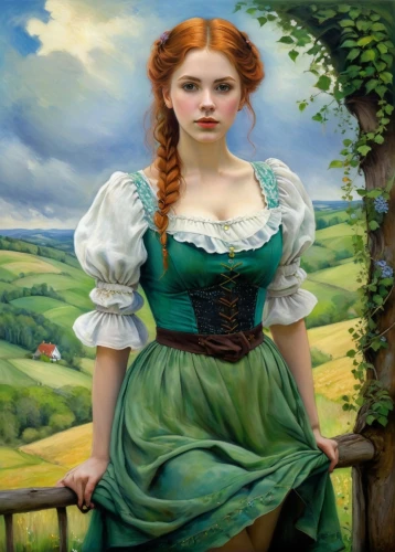 girl in the garden,girl in a long dress,young woman,portrait of a girl,fantasy portrait,young lady,romantic portrait,maureen o'hara - female,celtic queen,mystical portrait of a girl,girl in a historic way,celtic woman,emile vernon,girl with tree,fairy tale character,girl in a long,fantasy woman,portrait of a woman,girl with cloth,fantasy picture,Illustration,Realistic Fantasy,Realistic Fantasy 30