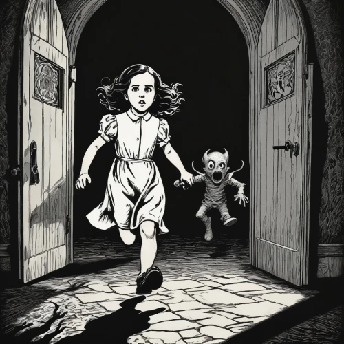 halloween illustration,little girl running,the little girl,sci fiction illustration,ghost girl,halloween and horror,frankenweenie,girl with dog,the girl in nightie,dog illustration,halloween poster,kids illustration,little girls walking,book illustration,little girl in wind,child monster,game illustration,vintage illustration,the haunted house,a collection of short stories for children,Illustration,Black and White,Black and White 25