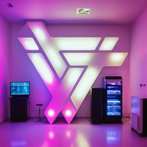 vertex,fractal design,the server room,neon arrows,jukebox,80's design,game room,home theater system,pink vector,cinema 4d,electronic signage,music venue,computer store,modern decor,computer room,music store,led display,hifi extreme,aesthetic,television studio,Photography,General,Realistic