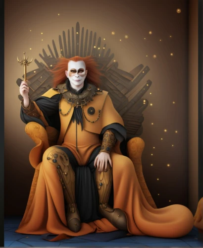 orange robes,thrones,throne,the throne,suit of spades,the ruler,king caudata,magistrate,sci fiction illustration,kneel,the abbot of olib,game of thrones,imperial coat,tyrion lannister,bran,the order of the fields,emperor of space,imperial crown,defense,golden crown,Photography,General,Realistic
