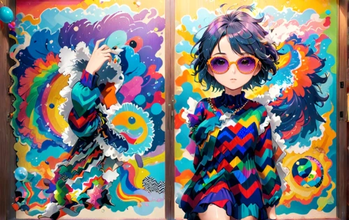kaleidoscope art,color feathers,glass painting,prismatic,rainbow butterflies,harajuku,mural,psychedelic art,bodypaint,artist doll,bodypainting,graffiti art,butterfly dolls,artistic roller skating,hand painting,colorful birds,shower door,painted wall,painting pattern,neon body painting,Anime,Anime,Realistic