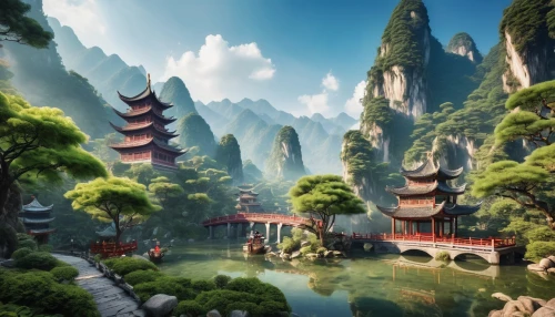 chinese temple,chinese architecture,asian architecture,fantasy landscape,yunnan,chinese background,wuyi,hall of supreme harmony,tigers nest,guizhou,hanging temple,world digital painting,landscape background,chinese clouds,chinese art,ancient city,mountainous landscape,china,zhangjiajie,buddhist temple,Photography,General,Realistic