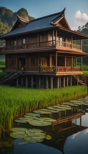 house with lake,house by the water,japanese architecture,wooden house,asian architecture,stilt house,ryokan,ricefield,ginkaku-ji,houseboat,traditional house,house in the mountains,house in mountains,stilt houses,golden pavilion,floating huts,the golden pavilion,kyoto,beautiful home,the rice field,Photography,General,Fantasy