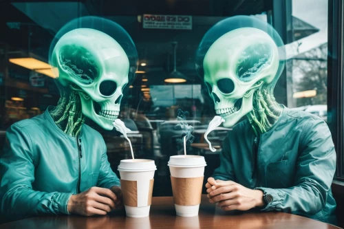 halloween coffee,aliens,extraterrestrial life,alien invasion,extraterrestrial,ufos,neon coffee,drinking coffee,cups of coffee,hot beverages,ufo interior,caffeine,hot drinks,skeletons,ufo,coffee background,coffee cups,human halloween,coffee zone,frappé coffee,Photography,Artistic Photography,Artistic Photography 07