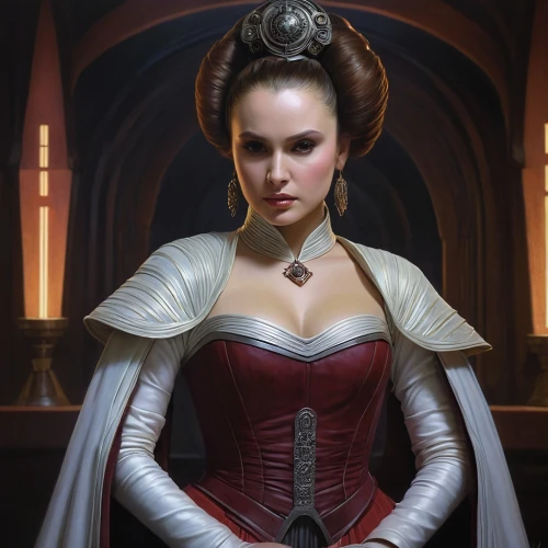 princess leia,cg artwork,imperial coat,queen of hearts,bodice,fantasy portrait,celtic queen,fantasy art,romantic portrait,gothic portrait,victorian lady,ball gown,cinderella,lady in red,imperial crown,vampire woman,fantasy woman,imperial,lady of the night,magnificent,Conceptual Art,Fantasy,Fantasy 13