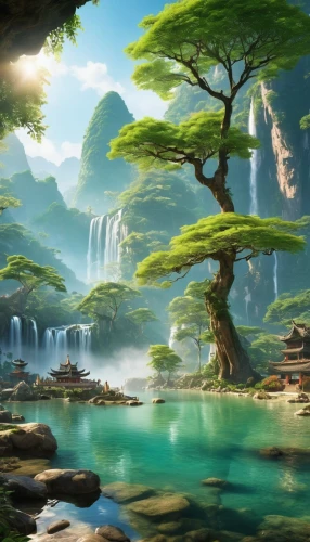 cartoon video game background,fantasy landscape,landscape background,an island far away landscape,underwater oasis,full hd wallpaper,forest landscape,mushroom landscape,beautiful landscape,background screen,oasis,background with stones,chinese background,nature landscape,forest background,river landscape,green waterfall,futuristic landscape,virtual landscape,backgrounds,Photography,General,Realistic
