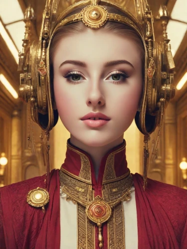 athena,cleopatra,emperor,imperial crown,golden crown,crown render,ancient egyptian girl,oriental princess,gold crown,miss circassian,priestess,imperial,fantasy portrait,diadem,cepora judith,queen crown,golden buddha,golden mask,cuirass,somtum,Photography,Realistic