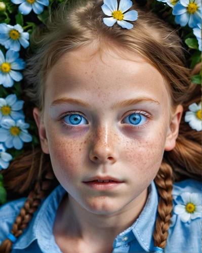 girl in flowers,child portrait,mystical portrait of a girl,beautiful girl with flowers,little girl in wind,children's eyes,child girl,blue daisies,girl in the garden,flower girl,girl picking flowers,photographing children,the little girl,forget-me-not,girl portrait,girl in a wreath,blue eyes,heterochromia,little girl,photos of children,Photography,General,Realistic