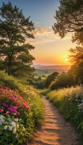 pathway,nature landscape,beautiful landscape,the mystical path,hiking path,flower field,landscape background,appalachian trail,flower in sunset,splendor of flowers,meadow landscape,background view nature,landscapes beautiful,field of flowers,the way of nature,landscape nature,sea of flowers,flower garden,the path,natural scenery,Photography,General,Realistic