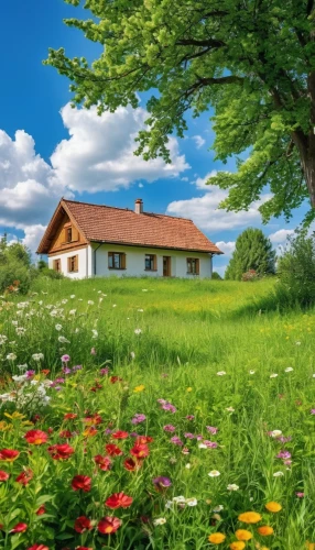 home landscape,meadow landscape,background view nature,country cottage,springtime background,country house,landscape background,spring nature,summer cottage,beautiful home,spring background,farm house,homeopathically,flowering meadow,cottage garden,farm background,rural landscape,green landscape,flower meadow,nature landscape,Photography,General,Realistic