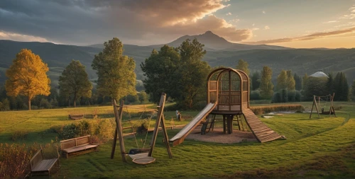 playset,carpathian bells,children's playground,salt meadow landscape,fantasy landscape,outdoor play equipment,fantasy picture,wooden swing,adventure playground,alphorn,landscape background,swing set,meadow landscape,hobbiton,carpathians,celtic harp,ancient harp,alpine meadows,home landscape,play yard,Photography,General,Natural
