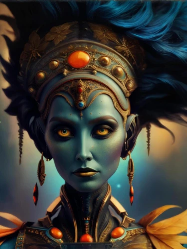 blue enchantress,fantasy portrait,cleopatra,fantasy art,warrior woman,world digital painting,ancient egyptian girl,female warrior,priestess,headdress,avatar,artemisia,shaman,medusa,shiva,jaya,shamanism,shamanic,indian headdress,krishna