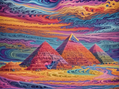 pyramids,psychedelic art,lsd,pyramid,tapestry,dimensional,psychedelic,step pyramid,trippy,trip computer,colored pencil background,acid,zigzag,giza,eastern pyramid,acid lake,russian pyramid,sand art,fractals art,sacred art