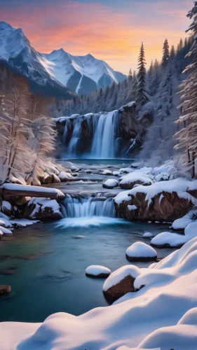 winter landscape,snow landscape,snowy landscape,bow falls,beautiful landscape,landscapes beautiful,ilse falls,mountain stream,winter background,ice landscape,landscape background,natural landscape,fantasy landscape,christmas landscape,mountain river,flowing water,flowing creek,nature landscape,river landscape,natural scenery,Photography,General,Natural