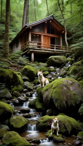 house in the forest,ryokan,japan landscape,japanese architecture,house in mountains,summer cottage,beautiful japan,dog house,the cabin in the mountains,house in the mountains,outdoor dog,beautiful home,home landscape,dog hiking,log home,secluded,small cabin,cottage,shirakawa-go,japanese terrier