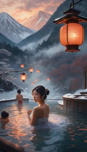 hot spring,spa,thermal bath,hot tub,bathing,thermal spring,spa town,day spa,day-spa,jacuzzi,japanese art,japan landscape,bath,thermae,spa items,japan's three great night views,health spa,spa water fountain,bathtub,fuji,Photography,General,Cinematic