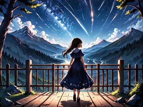 wonderland,fantasy picture,falling stars,falling star,dream world,fairy world,fairy tale,landscape background,alice in wonderland,fantasia,starry sky,alice,forest of dreams,magical,world digital painting,a fairy tale,star winds,magical adventure,children's fairy tale,children's background,Anime,Anime,Realistic