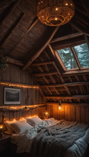 attic,the cabin in the mountains,sleeping room,wooden roof,wooden sauna,wooden beams,canopy bed,log home,cabin,loft,warm and cozy,log cabin,small cabin,cozy,japanese-style room,chalet,tree house hotel,inverted cottage,great room,skylight,Photography,General,Fantasy