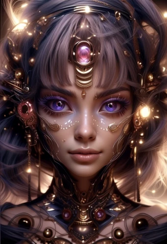 fantasy portrait,zodiac sign libra,mystical portrait of a girl,libra,priestess,the enchantress,fantasy art,sorceress,gemini,mirror of souls,aura,violet eyes,zodiac sign gemini,violet head elf,sacred lotus,medusa,cosmic eye,biomechanical,lakshmi,humanoid