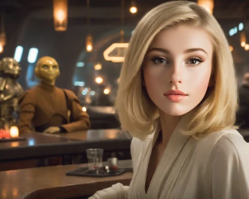 blonde woman,c-3po,droids,princess leia,jedi,blonde girl,droid,solo,bb8,republic,bb-8,cool blonde,boba,starwars,retro diner,r2d2,blonde on the chair,blond girl,star wars,jena,Photography,Realistic