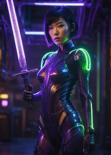 mulan,katana,nova,visual effect lighting,cyberpunk,cg artwork,futuristic,hong,asian vision,purple background,symetra,purple wallpaper,cyborg,purple,su yan,phuquy,sci fi,electro,ultraviolet,ursa,Photography,General,Sci-Fi