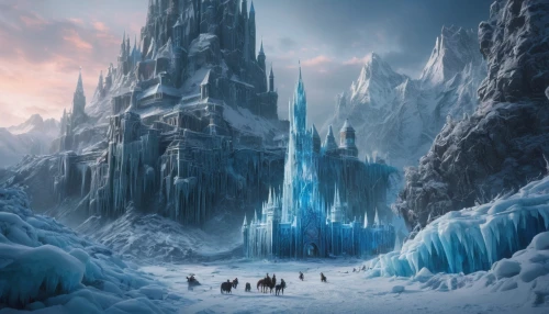 ice castle,ice planet,hall of the fallen,heroic fantasy,fantasy picture,ice landscape,northrend,eternal snow,fantasy landscape,frozen ice,ice wall,castle of the corvin,ice crystal,frozen,fantasy art,ice hotel,the ice,thermokarst,infinite snow,fantasy city,Photography,General,Fantasy