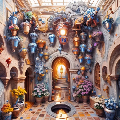 easter décor,flower booth,hall of the fallen,easter bells,morocco lanterns,colomba di pasqua,floral decorations,crypt,children's interior,altar,wishing well,decorative fountains,grotto,floral corner,shrine,funeral urns,dandelion hall,altar bell,ornate room,offerings