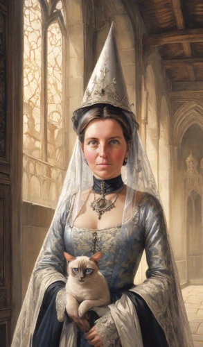 girl with dog,gothic portrait,fantasy portrait,porcelaine,girl in a historic way,cat sparrow,medieval hourglass,portrait of a girl,portrait of christi,the hat of the woman,girl with cereal bowl,napoleon cat,cat portrait,girl with cloth,child portrait,pet,priest,cat child,cat european,scholar,Digital Art,Comic