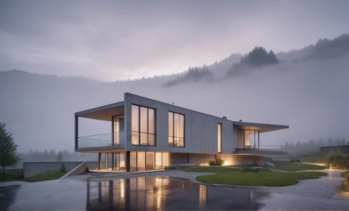 house in mountains,house in the mountains,modern house,modern architecture,cubic house,timber house,lago grey,chalet,foggy landscape,the cabin in the mountains,house with lake,luxury property,build by mirza golam pir,beautiful home,swiss house,eco-construction,foggy mountain,futuristic architecture,archidaily,smart house,Photography,General,Realistic