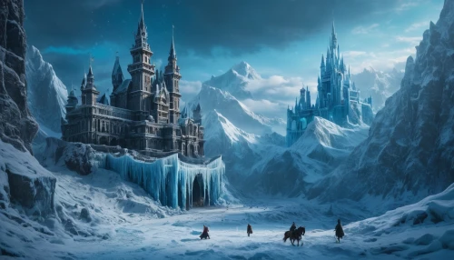 ice castle,ice planet,heroic fantasy,fantasy picture,northrend,ice landscape,hall of the fallen,fantasy landscape,eternal snow,ice wall,frozen ice,fantasy art,the ice,thermokarst,snow scene,ice,icemaker,fantasy city,hamelin,frozen,Photography,General,Fantasy