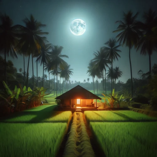 landscape background,mobile video game vector background,tropical house,cartoon video game background,kerala,moonlit night,lonely house,background vector,home landscape,night scene,world digital painting,3d background,night indonesia,moon and star background,farm background,coconut trees,ramadan background,moonlit,game illustration,digital compositing