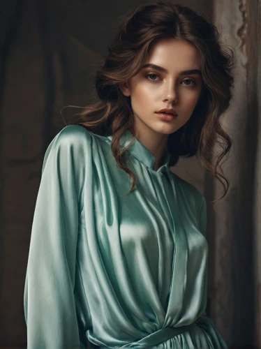 girl in cloth,elegant,romantic look,mazarine blue,satin,romantic portrait,girl in a long dress,turquoise,turquoise wool,color turquoise,green dress,women's clothing,elegance,portrait of a girl,angelica,cinderella,enchanting,young woman,gown,vogue,Photography,Documentary Photography,Documentary Photography 08