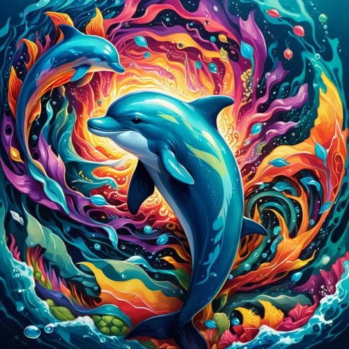 dolphin background,mermaid background,mermaid vectors,aquarius,merman,colorful spiral,god of the sea,the dolphin,dolphin,dolphin-afalina,mermaid,poseidon,koi,oceanic dolphins,two dolphins,orca,coral swirl,dolphins,mantra om,marine mammal,Illustration,Realistic Fantasy,Realistic Fantasy 39