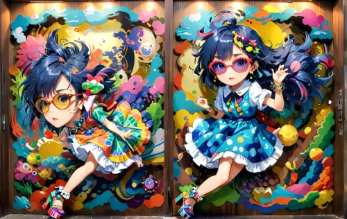mural,murals,rainbow butterflies,harajuku,spray cans,vocaloid,graffiti art,glass painting,angel and devil,door,flower banners,fairies,anime japanese clothing,wall painting,butterfly dolls,graffiti,paint cans,paintings,doors,shower door,Anime,Anime,Realistic