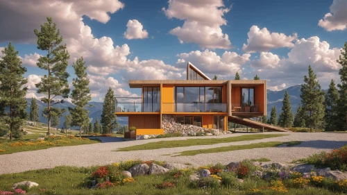 the cabin in the mountains,cubic house,3d rendering,house in the mountains,mid century house,render,3d render,inverted cottage,wooden house,small cabin,house in mountains,cube stilt houses,mountain hut,timber house,modern house,summer cottage,holiday home,frame house,sky apartment,eco-construction,Photography,General,Realistic