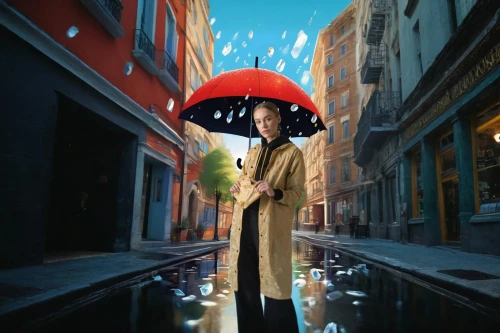 man with umbrella,brolly,digital compositing,world digital painting,cocktail umbrella,umbrella,overhead umbrella,asian umbrella,raincoat,photo manipulation,italian painter,dali,photoshop manipulation,lupin,photomanipulation,mary poppins,walking in the rain,overcoat,umbrellas,frank sinatra