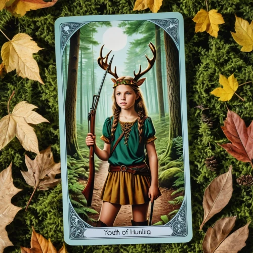 prosperity and abundance,autumn icon,faun,anahata,tarot,fawn,dryad,spring equinox,celtic queen,bow and arrows,weaver card,young-deer,paganism,tarot cards,capricorn,deer illustration,forest clover,mother nature,card deck,frame border illustration,Photography,General,Realistic