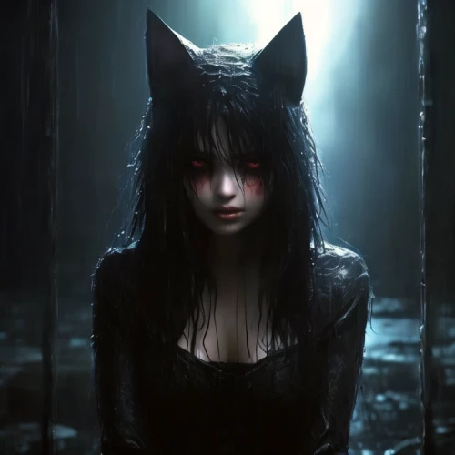 black cat,huntress,fox in the rain,gothic woman,black shepherd,feline,halloween black cat,dark art,kitsune,gothic portrait,dark gothic mood,feral,cat ears,catwoman,kat,feline look,alley cat,schipperke,wolf,gothic