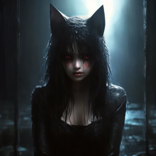 black cat,huntress,black shepherd,fox in the rain,gothic woman,kitsune,feline,dark art,feral,schipperke,gothic portrait,wolf,werewolf,feline look,halloween black cat,dark gothic mood,croft,howling wolf,fantasy portrait,dark portrait