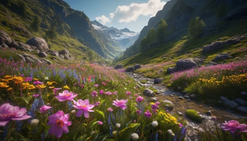 the valley of flowers,alpine flowers,alpine meadow,mountain meadow,field of flowers,flower field,alpine region,alpine flower,sea of flowers,valley,the alps,high alps,alpine route,alps,mountain valley,blanket of flowers,bernese alps,alpine crossing,lilies of the valley,wildflowers,Photography,General,Sci-Fi
