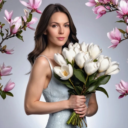 flowers png,beautiful girl with flowers,holding flowers,flower wall en,magnolias,floral background,white floral background,with roses,white roses,tulip white,flower background,floral,freesia,with a bouquet of flowers,girl in flowers,white flowers,blooming roses,fine flowers,magnolia,flower arranging,Photography,General,Realistic