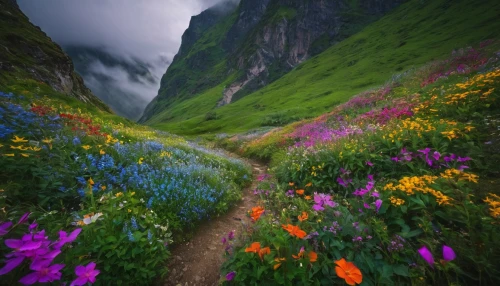 the valley of flowers,alpine flowers,alpine meadow,mountain meadow,field of flowers,blanket of flowers,splendor of flowers,flower field,wildflowers,wild flowers,flower meadow,sea of flowers,wildflower meadow,alpine meadows,alpine flower,northern norway,flowering meadow,southeast switzerland,lilies of the valley,bernese oberland,Photography,General,Fantasy