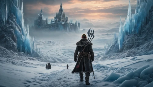 swath,fantasy picture,heroic fantasy,the snow queen,ice castle,hall of the fallen,northrend,eternal snow,excalibur,lone warrior,fantasy art,norse,glory of the snow,frozen,ice pick,the cold season,thermokarst,infinite snow,the wanderer,elven,Photography,General,Fantasy