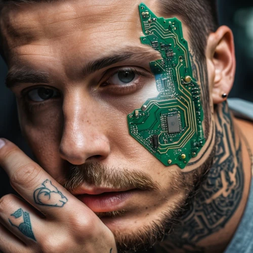 circuit board,cyborg,cyberpunk,printed circuit board,circuitry,motherboard,wearables,cyber,biometrics,mother board,cybernetics,chat bot,man with a computer,solder,digital identity,tech trends,green skin,pcb,hardware programmer,robotic,Photography,General,Natural